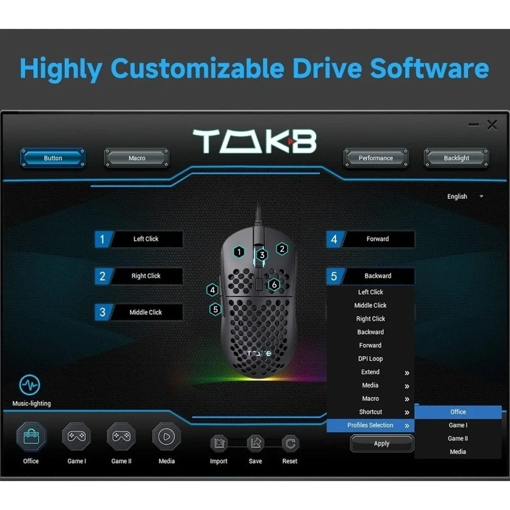 TMKB Falcon M1SE Ultralight Honeycomb Gaming Mouse, High-Precision 12800DPI D79
